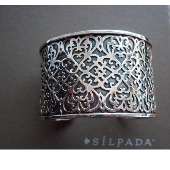 Silpada Sterling Silver Wide Intracate Filigree Cuff Bracelet